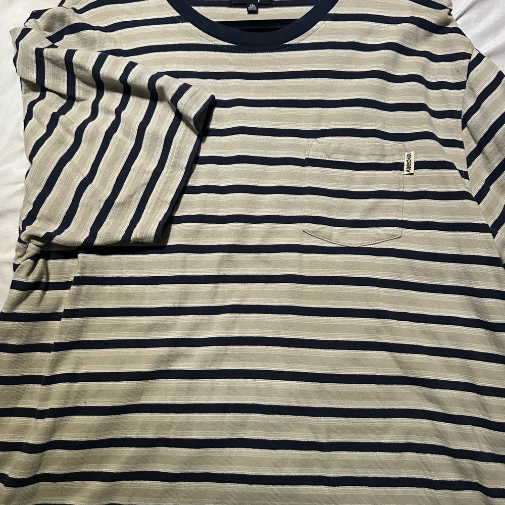 Stussy Navy and Cream Striped Tee